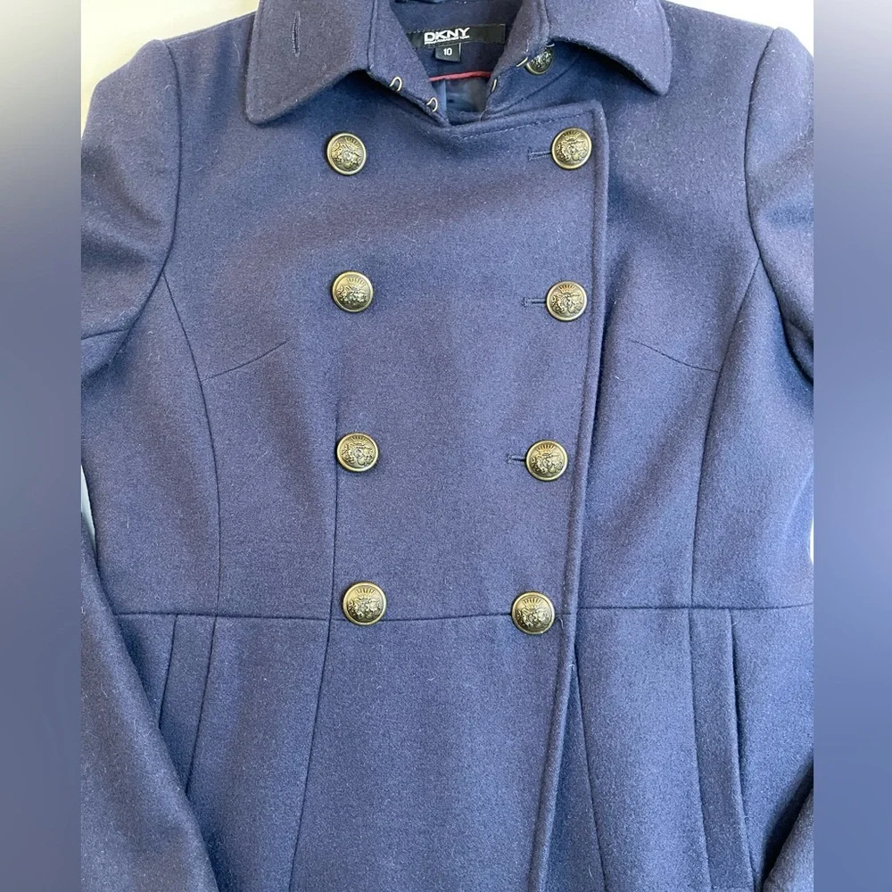 DKNY Navy Blue Double-Breasted Pea Coat Women’s Size 10